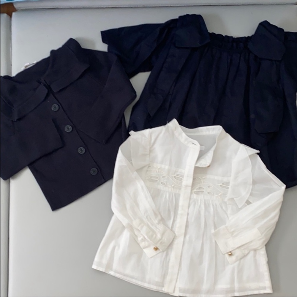 Chloé “sailor” style white dress shirt, navy shirt and navy sweater Size: 2T GUC